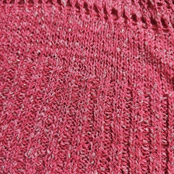 Elle knitted coral golden sparkles y2k elongated v-neck long-sleeve shirt Size M - Picture 3 of 7